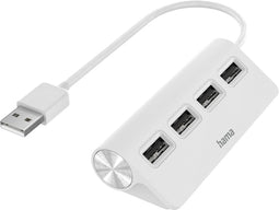 Hama USB-hub, 4-poorts, USB 2.0, 480 Mbit/s, wit