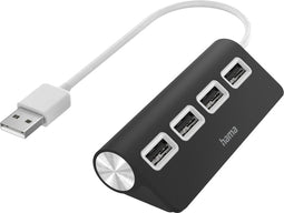 Hama USB-hub, 4-poorts, USB 2.0, 480 Mbit/s, zwart