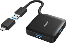 Hama USB-hub, 4-poorts, USB 3.2 Gen1, 5 Gbit/s, incl. USB-C-adapter
