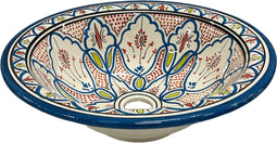 Handmade Marokkaanse Aardewerk waskom (opbouw) wasbak Ø 40 cm blauw