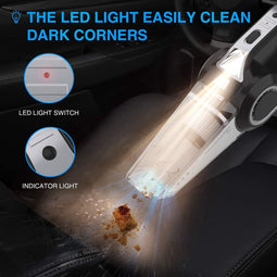 handstofzuigers, multifunctionele autostofzuigers met zoeklicht, bandenspanningsmeter en auto-inflator, 120 W DC 12 V tot 6500 Pa krachtige zuigkracht voor natte en droge amfibieën