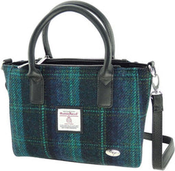 Handtas Brora Blauw met Turquoise - Ritssluiting - Draagband - Harris Tweed - Glen Appin of Scotland