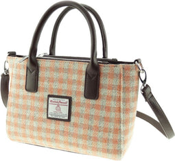 Handtas Brora Gingham Oranje (Coral) - Ritssluiting - Draagband - Harris Tweed - Glen Appin of Scotland