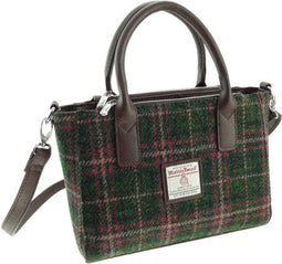 Handtas Brora Groen en Roze (Plum) - Ritssluiting - Draagband - Harris Tweed - Glen Appin of Scotland