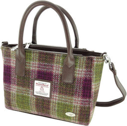 Handtas Brora Heide Paars (Heather check) - Ritssluiting - Draagband - Harris Tweed - Glen Appin of Scotland