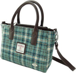 Handtas Brora Lichtblauw met Creme (Duck Egg and Cream) - Ritssluiting - Draagband - Harris Tweed - Glen Appin of Scotland