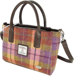 Handtas Brora Oranje (Peach) en Paars Tartan - Ritssluiting - Draagband - Harris Tweed - Glen Appin of Scotland