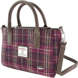 Handtas Brora Paars Geruit (Purple Check) - Ritssluiting - Draagband - Harris Tweed - Glen Appin of Scotland