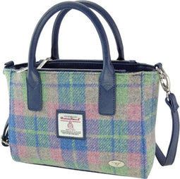 Handtas Brora Zacht Blauw met Roze - Ritssluiting - Draagband - Harris Tweed - Glen Appin of Scotland