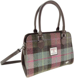 Handtas Findhorn Gedempt Groen & Paars Tartan - Stevig - Draagband - Harris Tweed - Glen Appin of Scotland