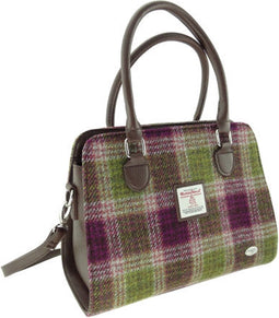 Handtas Findhorn Heide Paars met Groen Geruit (Heather Check) - Stevig - Draagband - Harris Tweed - Glen Appin of Scotland