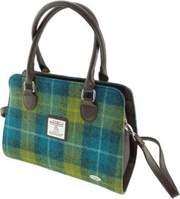 Handtas Findhorn Zeeblauw en Limegroen - Stevig - Draagband - Harris Tweed - Glen Appin of Scotland