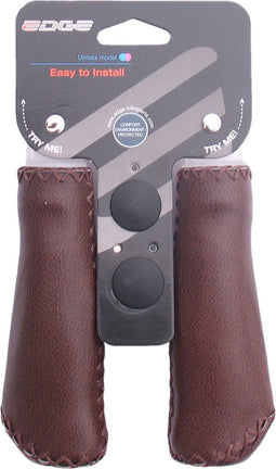 Handvatset Edge Leer - mat Donkerbruin - 2*135 mm (op kaart verpakt)