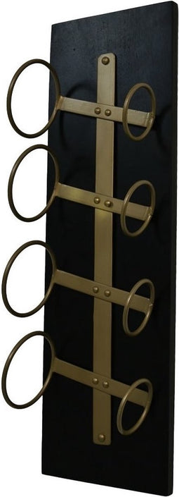 Hangend wijnrek 4 flessen - 20x13x65 - Zwart/goud - Mangohout/metaal
