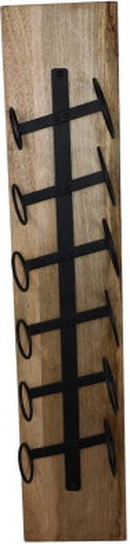 Hangend wijnrek 6 flessen - 20x13x100 - Naturel/zwart - Mangohout/metaal