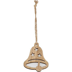 Hanger - 5x4.3cm - Kerstbel - naturel - 24 stuks