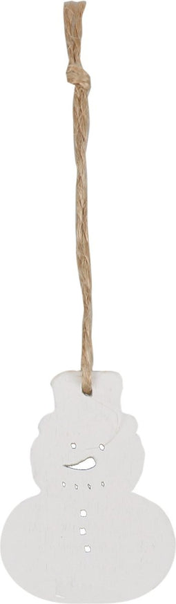 Hanger | hout | met koord | 5x5.2cm | Sneeuwpop | wit | 24 stuks