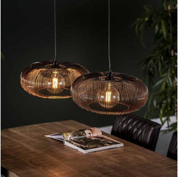 Hanglamp 2 Lampen - Copper Twist - Zwart Nikkel - Ø43 cm - Disk Vorm - Metaal - LED Lichtbron - In Hoogte Verstelbaar tot 150 cm - Woonkamer - Keuken - Gouden Soldeerplekken - Exclusief Lichtbron
