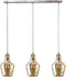 Hanglamp 3 Lampen - Amber - Oud Zilver - Kegelvormige Kappen - Glas - Metaal - Woonkamer - Keuken - In Hoogte Verstelbaar tot 150 cm - E27 Fitting - Exclusief Lichtbron - Voedingstype Netstroom