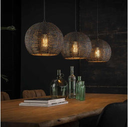 Hanglamp 3 Lampen - Half Rond - Armor - Zwart/Bruin - Metaal - Woonkamer - Keuken - E27 Fitting - Voedingstype Netstroom - Vintage Touch - 220 V - Exclusief Lichtbron - In Hoogte Verstelbaar