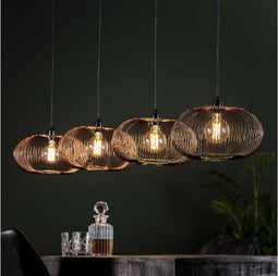 Hanglamp 4 Lampen - Copper Twist - Zwart Nikkel - Ø35 cm - DIsk Vorm - Metaal - LED Lichtbron - In Hoogte Verstelbaar tot 150 cm - Woonkamer - Keuken - Exclusief Lichtbron - Gouden Soldeerplekken