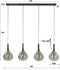 Hanglamp 4 Lampen - Drop Smoke Glass - Artic Zwart - Glas - Metaal - Woonkamer - Keuken - In Hoogte Verstelbaar tot 150 cm - E27 Fitting - Exclusief Lichtbron - Voedingstype Netstroom