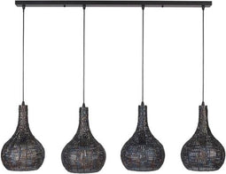 Hanglamp 4 Lampen - Kegel - Armor - 4 Lichts - Zwart/Bruin - Burned Finish - Handgemaakt - Metaal - Woonkamer - Keuken - In Hoogte Verstelbaar tot 150 cm - LED Lichtbron - Exclusief Lichtbron - 220 V