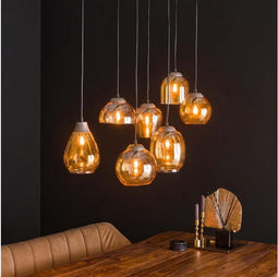 Hanglamp 7 lampen - Amber Mix - Amberkleurig Glas - Metaal - Glas - Woonkamer - Keuken - In Hoogte Verstelbaar - Exclusief Lichtbron - Voedingstype Netstroom