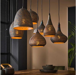 Hanglamp 7 Lampen - Punch Mix - Zwart/Bruin - Metaal - Woonkamer - Keuken - In Hoogte Verstelbaar - Exclusief Lichtbron - Voedingstype Netstroom - Snoerlengte 150 cm
