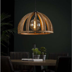 Hanglamp Angel Mangohout Ø60 cm - Naturel - Houten Spijlen - Design Lamp - In Hoogte Verstelbaar tot 150 cm - Woonkamer - Keuken - Exclusief Lichtbron