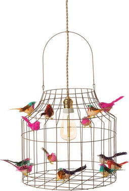 Hanglamp eettafel roestbruin vintage met vogeltjes nét echt !