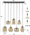 Hanglamp van 7 Lampen met Gestreept Glas Horizontaal Eetkamer - Amberkleurig glas - Stripe Glass - Woonkamer - Eettafel - Slaapkamer - Sfeer Verlichting - In Hoogte Verstelbaar tot 150 cm - 3+4 Lampen