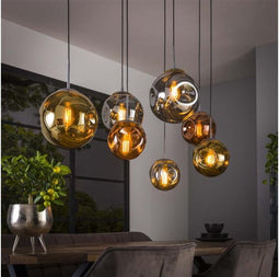 Hanglamp van 7 Lampen - Stellar - Goud - Koper en Chroom - Metaal - Glas - Woonkamer - Keuken - Hanglamp In Hoogte Verstelbaar tot 150 cm - Exclusief Lichtbron - Voedingstype Netstroom