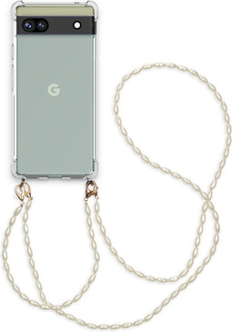 iMoshion Hoesje Geschikt voor Google Pixel 6a Hoesje Met Koord - iMoshion Backcover met koord + armband - Parels - transparant