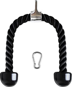 Happygetfit - Nylon triceptouw gedraaid touw tricepstouw om naar beneden te trekken met anti-slip handgrepen - biceps, triceps, fitnessstudio of thuis - zwart