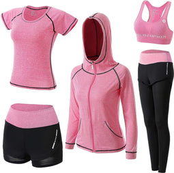 Happygetfit - Trainingspak voor dames, yogakleding, pak van 5 sportpak, joggingpak, gym, fitness, loopkleding, sportswear, sport, yoga, outfit voor dames, beha leggings