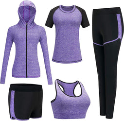 Happygetfit - Trainingspak voor dames, yogakleding, pak van 5 sportpak, joggingpak, gym, fitness, loopkleding, sportswear, sport, yoga, outfit voor dames, beha leggings