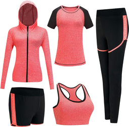 Happygetfit - Trainingspak voor dames, yogakleding, pak van 5 sportpak, joggingpak, gym, fitness, loopkleding, sportswear, sport, yoga, outfit voor dames, beha leggings