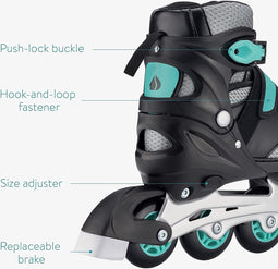 Happygetfit - Verstelbare skeelers verschillende maten - Verstelbare skates voor meisjes en jongens - Inline skates kinderen blauw/grijs - Meerdere maten
