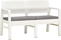 vidaXL - Tuinbank - 2-zits - met - kussens - 120 - cm - kunststof - wit