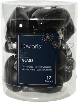 Hart glas l2b4.5h4 cm zwart 12st kerst