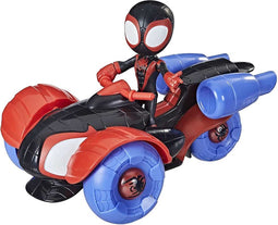 Hasbro Gaming, Disney Junior Spidey Miles-Morales figuur met 2-in1 Techno-Racer Convertible, Blauw / Rood