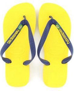 Havaianas Brasil Logo Teenslippers Unisex - Geel/Blauw - Maat 33/34