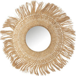 J-Line spiegel Rond - bananenbladeren - naturel - small - Ø 90 cm