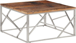vidaXL - Salontafel - roestvrij - staal - en - massief - bielshout - zilverkleurig