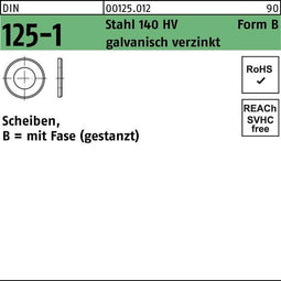 DIN 125 - Stahl 140 HV B 19 - Galvanisch verzinkt - Gal Zn K Form B