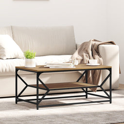 vidaXL - Salontafel - met - Plank - – - Artisan - Eiken, - 90x50x40 - cm, - Gemaakt - van - Geschikt - Hout