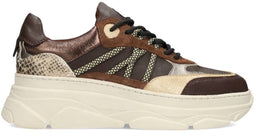 PS Poelman JANA - Dames Sneakers - Chunky zool 5 cm - Bruin met beige