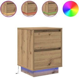 vidaXL - Nachtkastje - met - LED-verlichting - 38x34x50 - cm - artisanaal - eiken