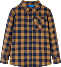 vidaXL - Kinderoverhemd - geruit - 104 - cognackleurig - en - blauw